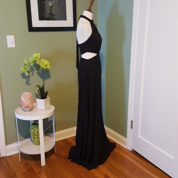 Black Polka dot Cut Out Gown - Picture 2 of 4